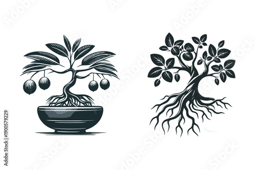 Vector image of mangrove bonsai plant mascot logo suitable for use in logo design of vegetable oil companies, fertilizer shops, agriculture, plantations, communities, bonsai lovers, care, koas, screen