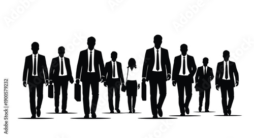 Group of Business People Silhouettes Walking Forward with Briefcases