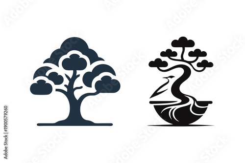 The bonsai plant mascot logo with cloud leaves is suitable for use in designing logos for plant companies, t-shirts, printing, communities, plant lovers, posters, banners, flyers, bonsai, buying and s