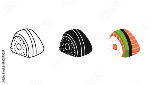 A set of three different sushi rolls Vector