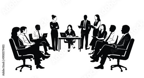 Business Team Silhouettes Having a Productive Round Table Meeting