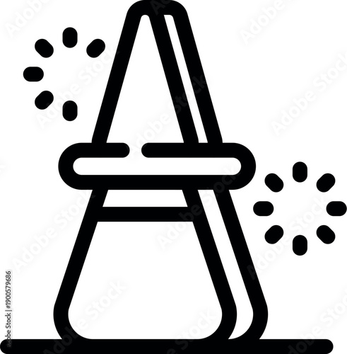 Chemical conical flask with liquid used in scientific experiment with glowing particles for research and analysis