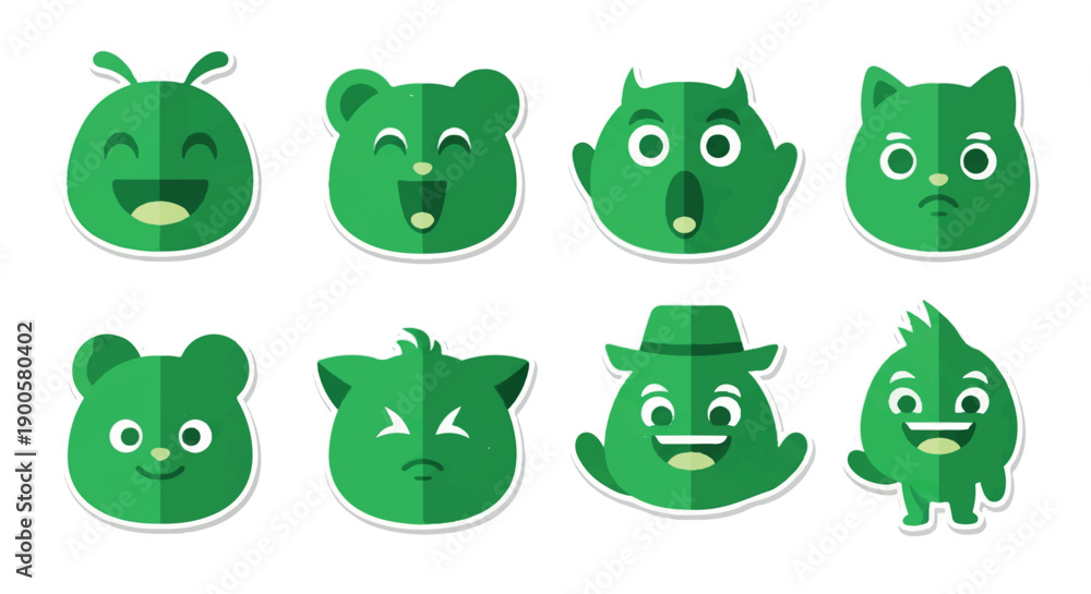 Obraz premium Green animal faces with transparent background