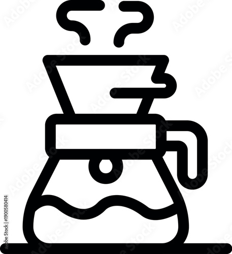 Freshly brewed coffee is prepared in a pour over brewer, emitting aromatic steam
