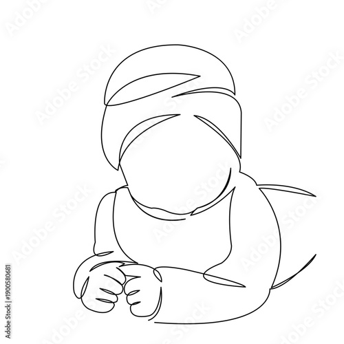 One continuous single drawing line art flat doodle childhood, child, baby, infant, small, cute, newborn. Isolated image hand draw contour on a white background
