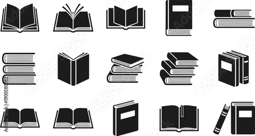 Collection of various book icons set vector illustration for education and reading