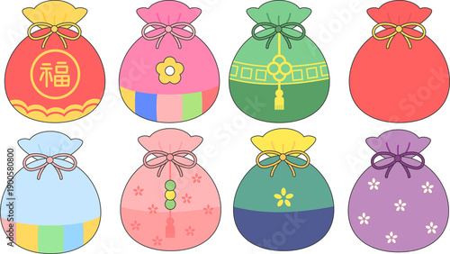 Korean Traditional Lucky Pouch Bokjumeoni Illustration Set