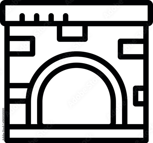 Traditional stone oven baking delicious food, bakery equipment line icon for web design and app development