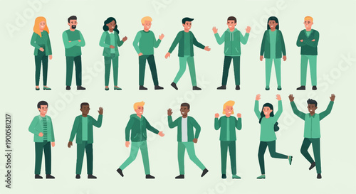 Diverse group of people in green casual clothing