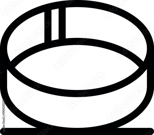 Black and white hockey puck standing on ice rink showing sporting event