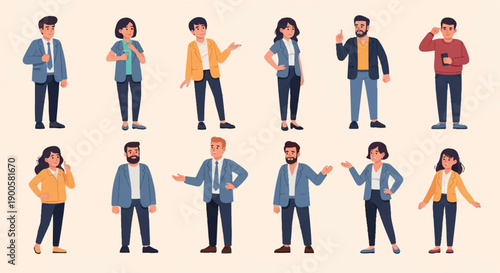 Diverse group of business people in various poses