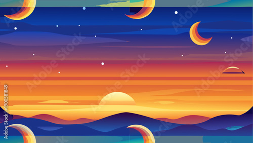 Vibrant cosmic landscape with planets and moons