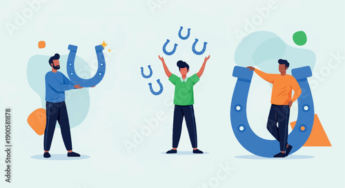 Luck symbols with people holding and balancing