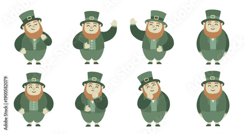 Happy leprechaun characters in various poses