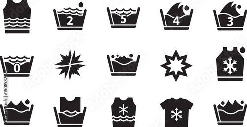 Laundry care symbols, icons set, washing instructions, vector illustrations for label or packaging, Isolated on transparent background, png