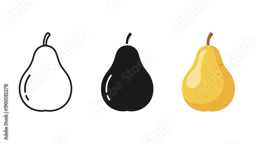 Three pears in different stages of color and shading Vector