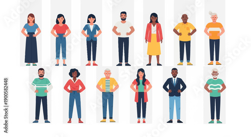 Diverse group of people standing with neutral expressions