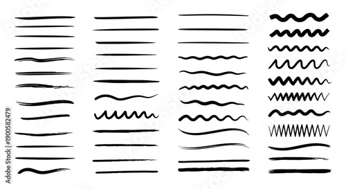 Collection of Hand-Drawn Vector Art: Underlines, Wavy Lines, and Brush Strokes