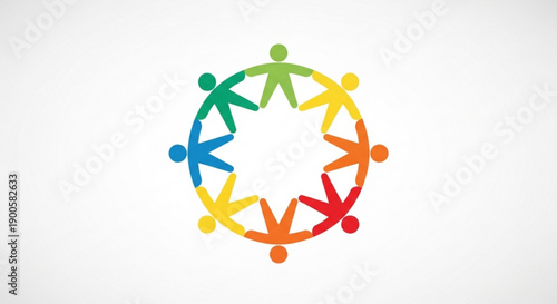 Diverse people joining hands in a circle symbolizing unity teamwork and diversity on a white background with colorful figures
