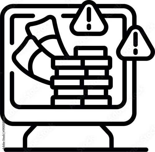 Casino malware attacking online gambling platform, showing warning signs on computer screen, cyber security concept