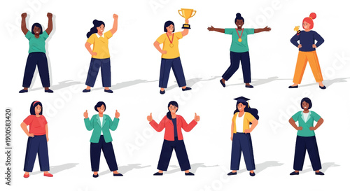 Diverse women celebrating success with awards and achievements