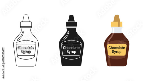 Three bottles of chocolate syrup in different stages Vector