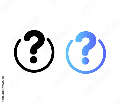 Question Mark Icons: A pair of question mark icons, one in bold black and another in gradient blue, symbolizing inquiry, curiosity, and the quest for knowledge and decision-making.