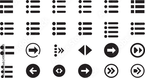 Vector navigation icons, including arrows and lines, for website, app, or UI design, Isolated on transparent background, png