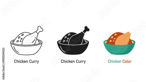 Variations of chicken curry illustrations Vector