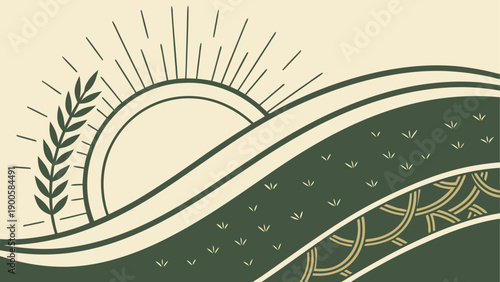 Vintage sunrise over wheat field with woven basket