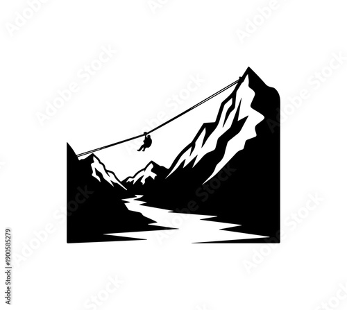 Mountain Climber Crossing Suspension Bridge