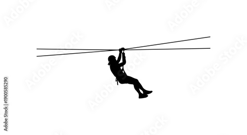 Person Zip-Lining Adventure Vector Illustration