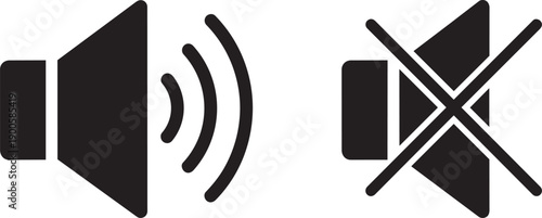 Vector sound on and off icons, speaker mute and unmute symbols, isolated on transparent background, png