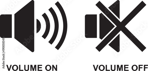 Volume on and off icons, speaker symbols for audio control, sound on or mute button, vector illustration for website or app UI