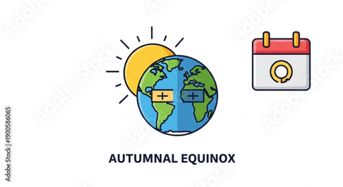 Earth globe with sun rays and calendar on autumnal equinox day symbolizing seasonal change and astronomy