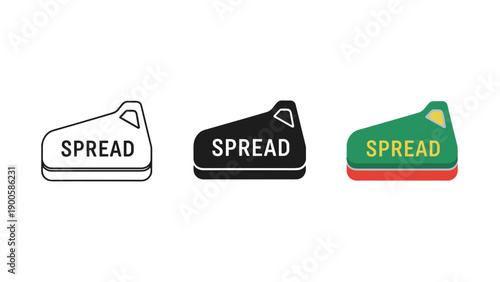 Three variations of a spread product icon in different colors Vector