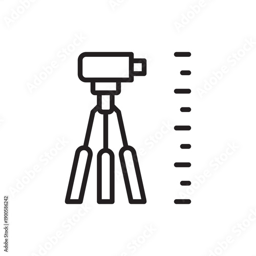 Surveying level icon. Topographic measurement and civil engineering, representing optical dumpy levels, builder's leveling tools, elevation surveying hardware, and precise site grading instruments.