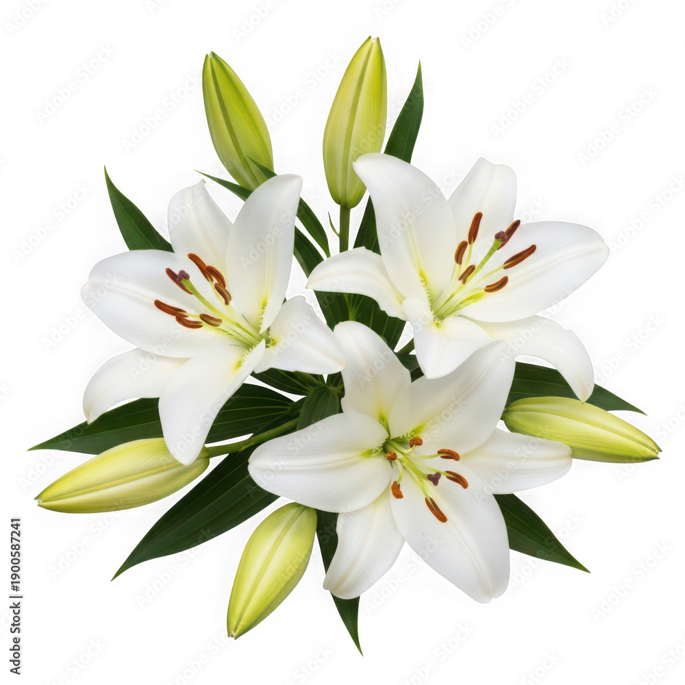 Naklejka premium A bouquet of white lilies on transparent background