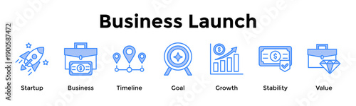 Business Launch Banner Web Icon Vector Illustration Concept For Startup, Business, Timeline, Goal, Growth, Stability, Value