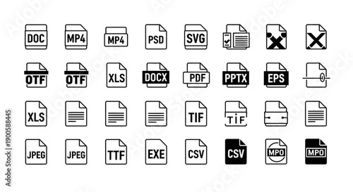 Diverse Collection of Modern Vector File Type Icons for Digital and Design Applications