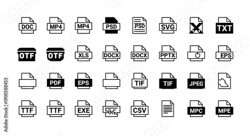 Diverse Collection of Modern Vector File Type Icons for Digital Content and Design