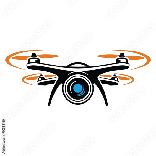 Minimalist quadcopter drone with camera – flat design vector illustration