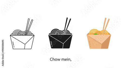Variations of chow mein in different colors and styles Vector