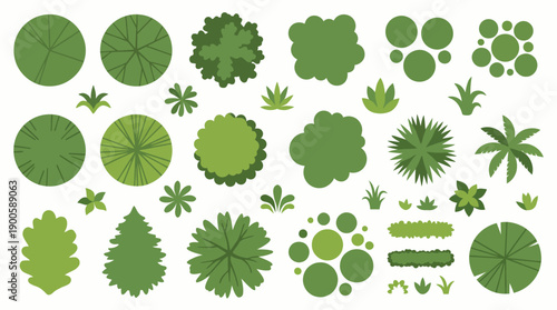 Landscape Architecture Plan Symbols Vector Set, Top View Tree and Shrub Icons for Garden Design and Site Mapping