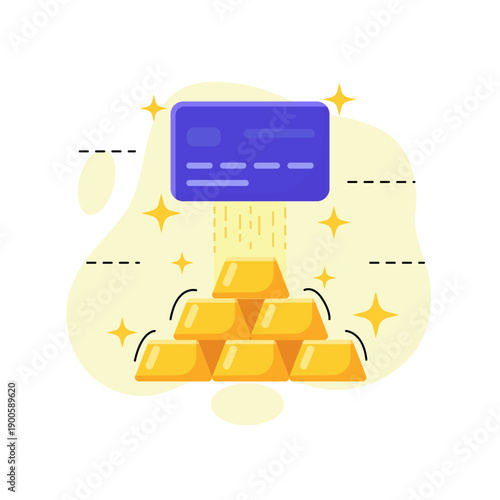 Premium Investment Success Concept Credit Card and Gold Bar Stack flat design vector empty state ui Graphic