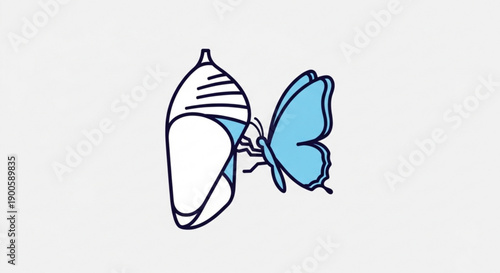 A blue butterfly emerging from a cocoon symbolizing transformation and growth in nature