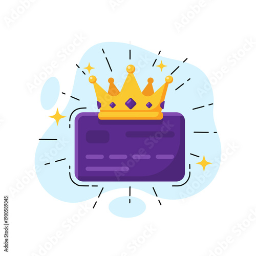 Flat design vector illustration of a VIP premium credit card crowned for exclusive banking services empty state ui