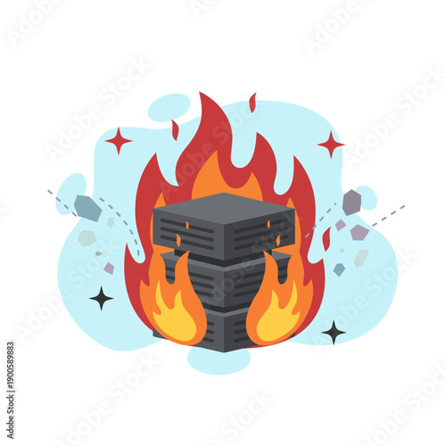 Critical Server Data Burning Flat Design Vector Illustration Empty State UI Concept