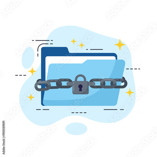Data security flat design vector illustration of a protected folder locked by a heavy chain and padlock empty state ui element