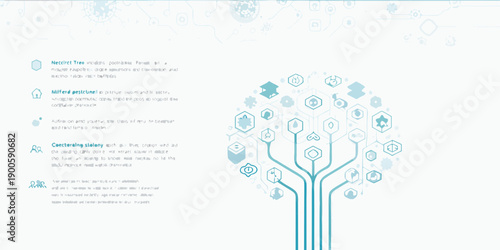 Digital security concept with a tree formed by interconnected hexagonal shapes